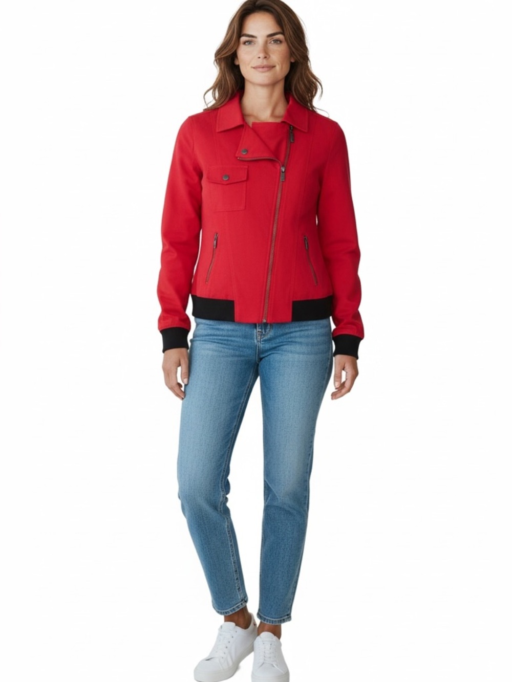 SCHWIING red blazer jacket cotton blend utility every day asymmetric black
